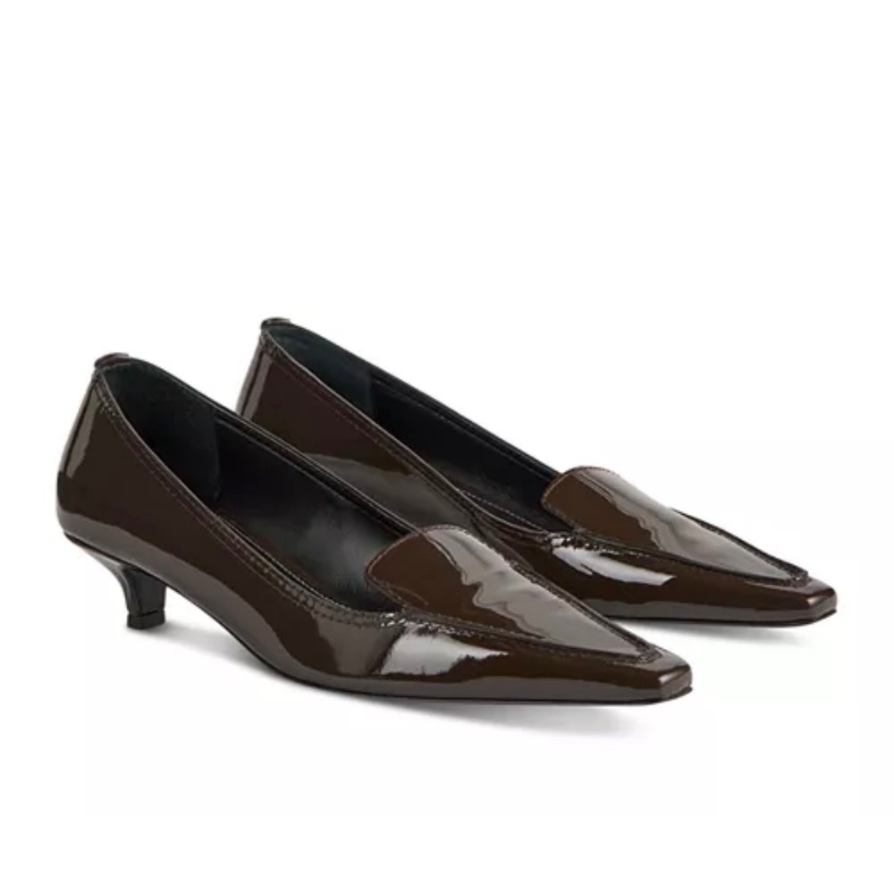 Toteme Size-36 Patent Leather Kitten Heel Pumps Dark Brown Made in Italy